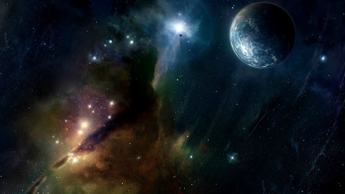 Planet and nebula in deep space