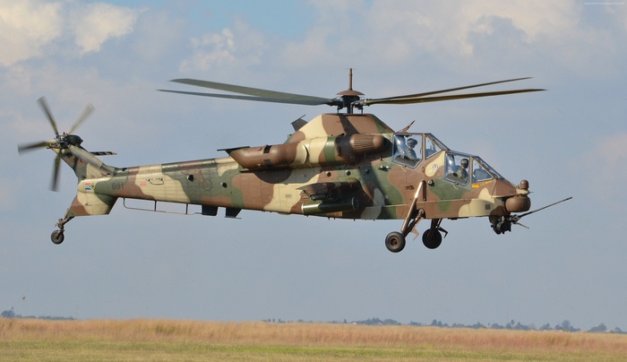 Denel AH-2 Rooivalk attack helicopter in flight