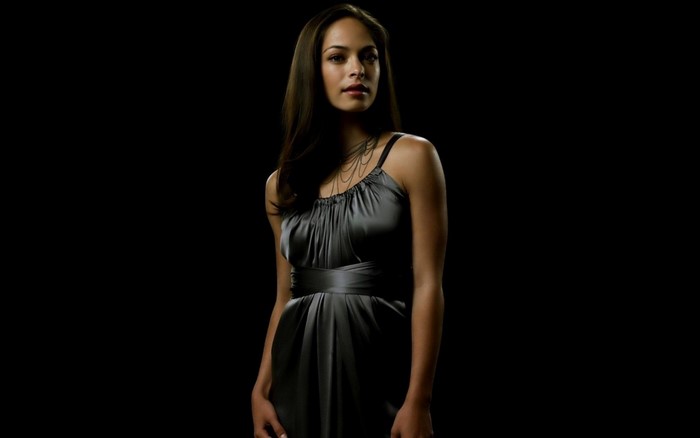 Kristin Kreuk in a grey dress