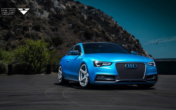 Blue Audi S5 with Vorsteiner wheels