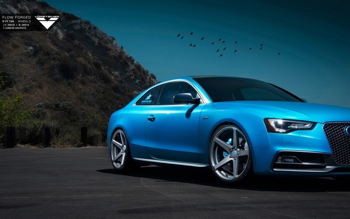 Blue Audi S5 Coupe with Vorsteiner Wheels