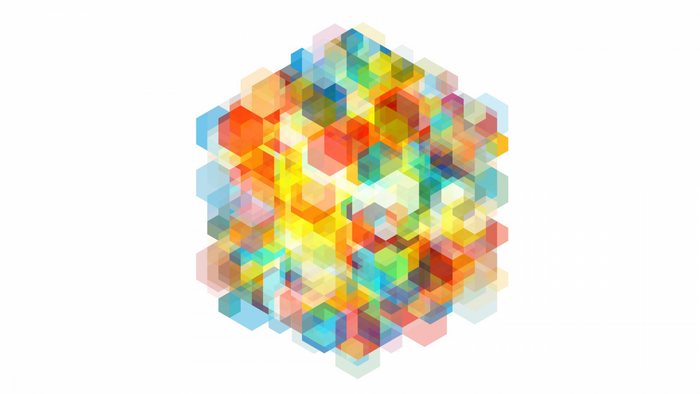 Abstract colorful hexagons on a white background