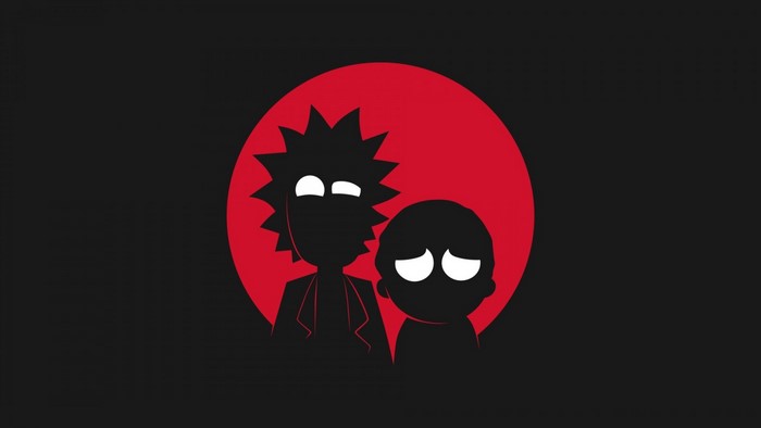 Minimalist Rick and Morty Silhouettes with Red Circle