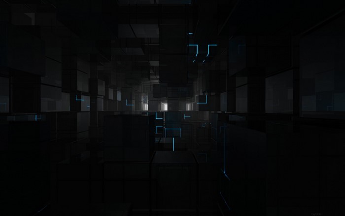 Dark 3D abstract cubes with blue light