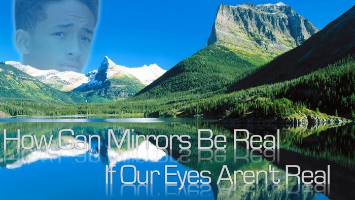 Jaden Smith quote over mountain lake landscape