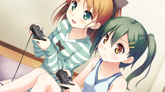 Minagawa Yuuhi and Enomoto Kaho playing video games