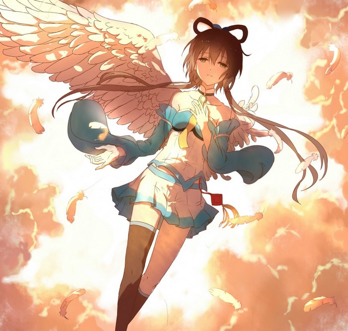 Luo Tianyi with large white wings and blue outfit