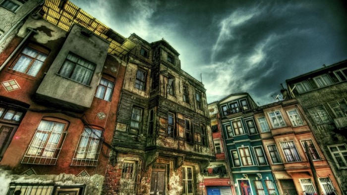 Old buildings in Istanbul, Turkey under cloudy sky