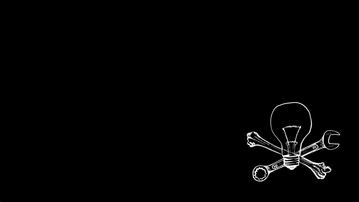 Lightbulb and crossed bones with wrenches logo