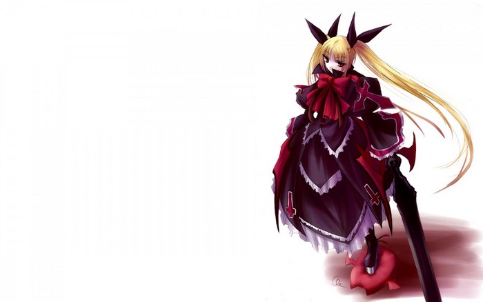Anime girl with blonde hair and red bow
