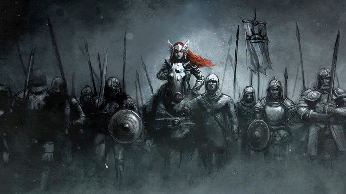 Woman knight leading an army in Baldur's Gate concept art