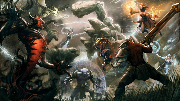 Dota 2 characters in a battle scene