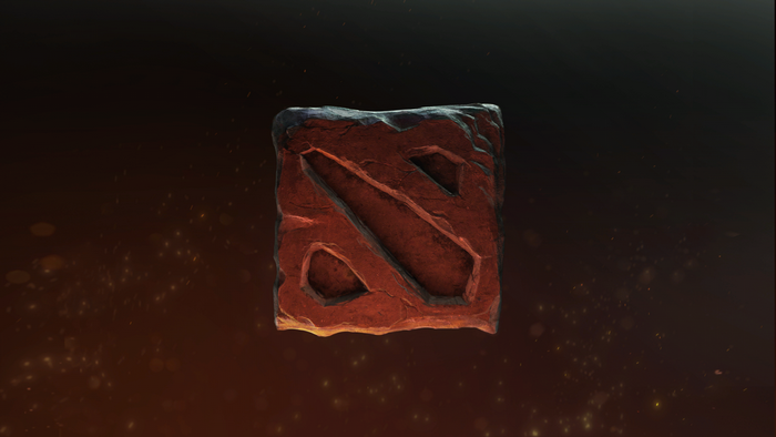 Dota 2 logo on a stone block