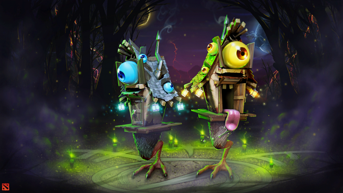 Dota 2 loading screen with two eye-themed structures
