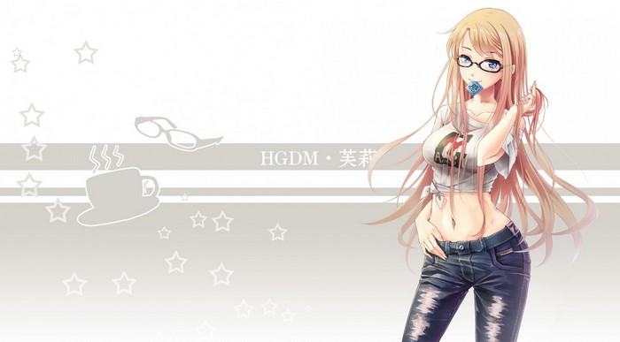 Anime girl with glasses and ripped jeans