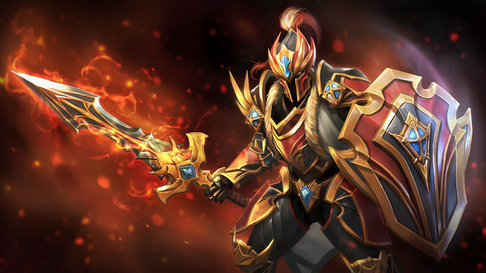 Knight with flaming sword and shield from Dota 2