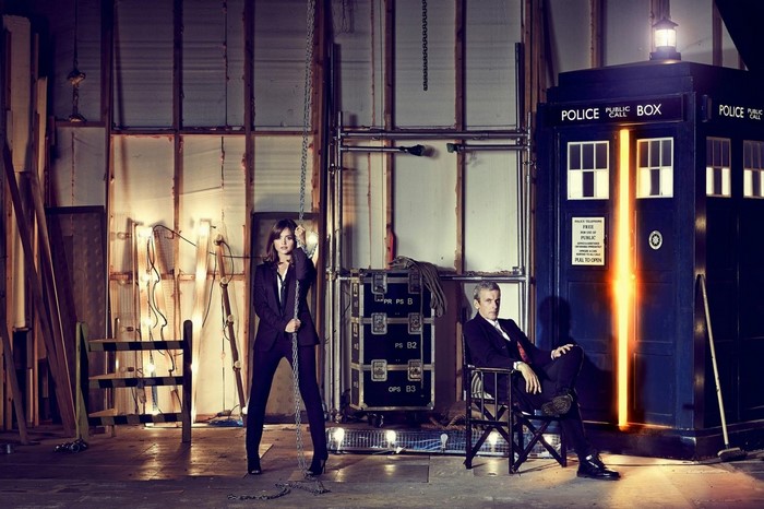 The Doctor and Clara Oswald from Doctor Who with the TARDIS