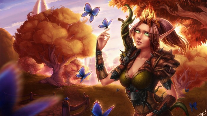 Blood Elf Hunter with Butterflies in World of Warcraft