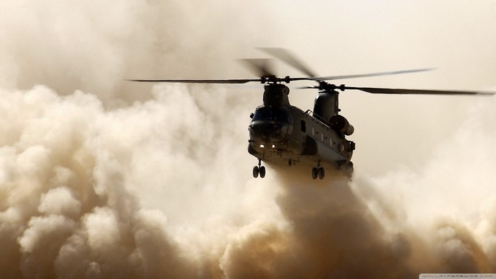 Boeing CH-47 Chinook Military Helicopter in Flight