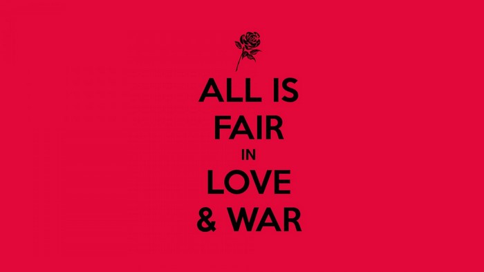 All is Fair in Love & War text with rose