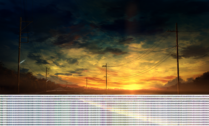 Sunset over a rural landscape with power lines
