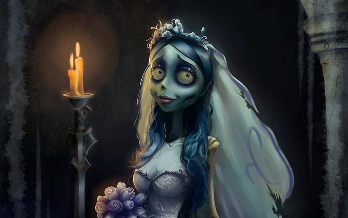Corpse Bride Gothic Bride in Dark Room
