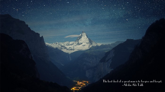 Quote by Ali ibn Abi Talib over Matterhorn at night