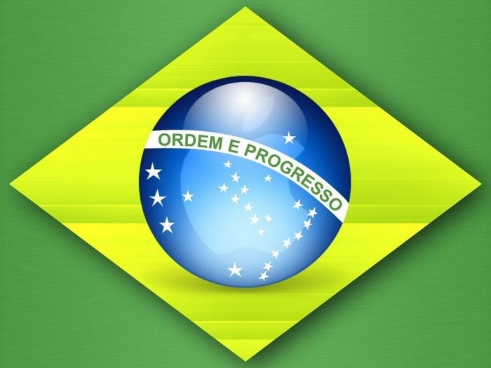 Brazilian flag with a globe and text