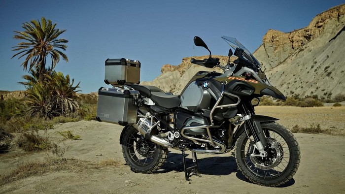BMW GS 1200R motorcycle in a desert landscape