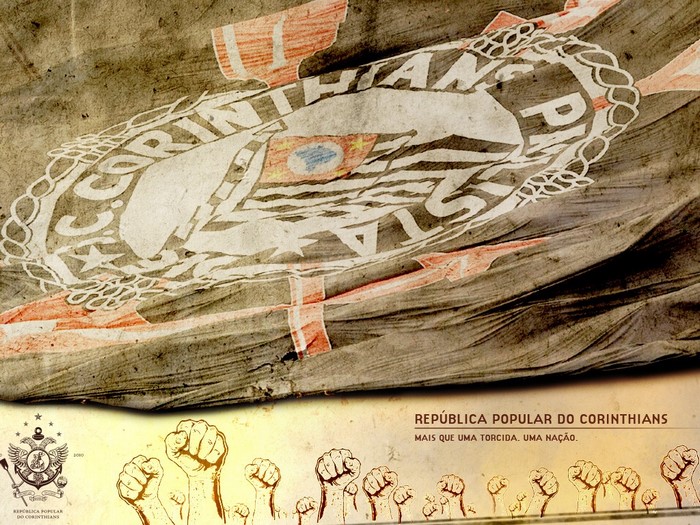 Corinthians flag and raised fists
