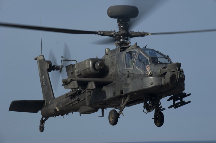 Apache AH-64 Attack Helicopter in flight