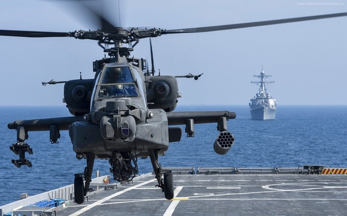 Apache AH-64 Attack Helicopter on a Ship Deck