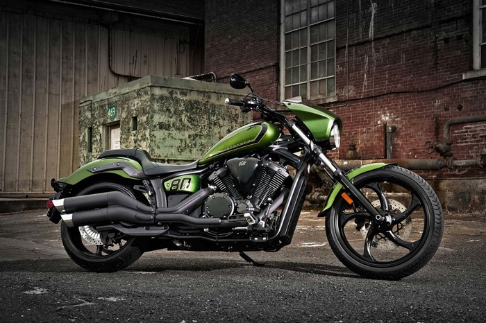 Green Yamaha Star Bolt motorcycle parked outdoors