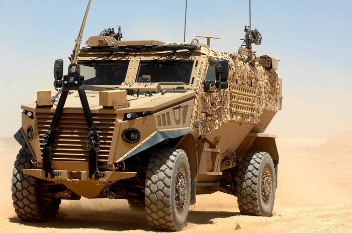 British Army Force Protection Ocelot armored car in desert