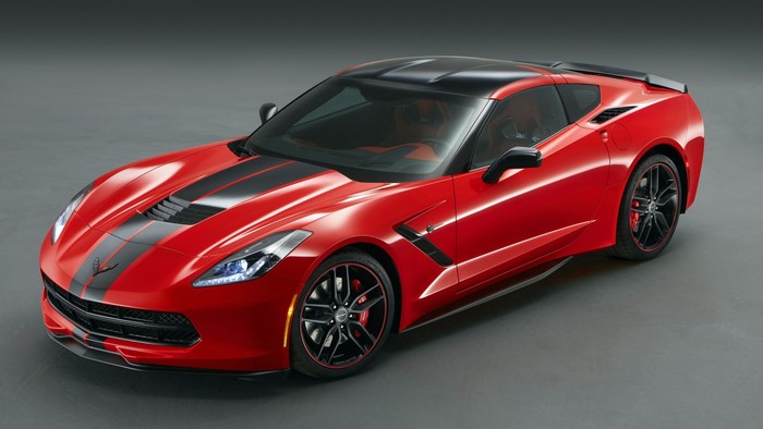Red Chevrolet Corvette Stingray with Black Stripes