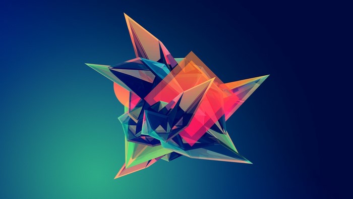 Abstract geometric crystal sculpture with gradient background