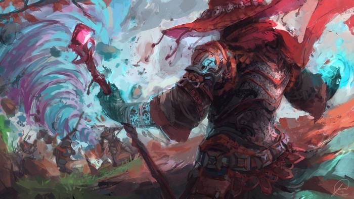 Fantasy wizard conjures a magical vortex with a staff