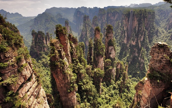 Majestic Rock Formations in Dense Forest Valley