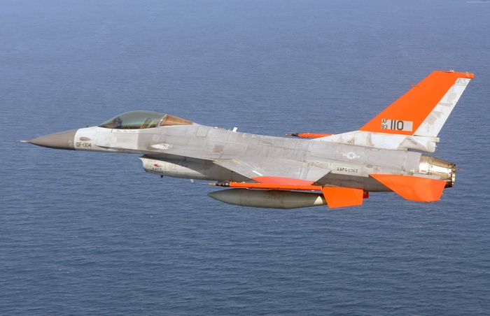 Boeing QF-16 Fighting Falcon drone over the ocean
