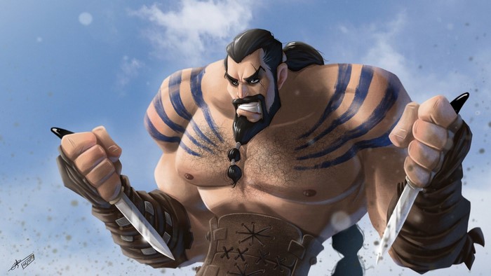 Khal Drogo from Game of Thrones with knives