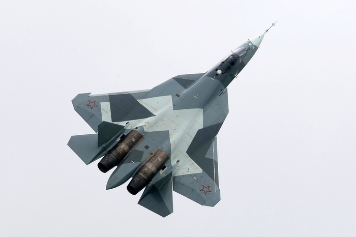 Sukhoi T-50 fighter jet with Russian star insignia