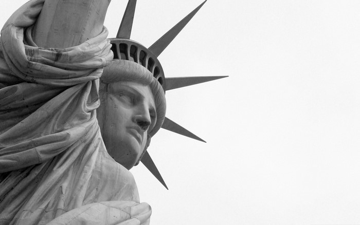 Statue of Liberty close-up in black and white