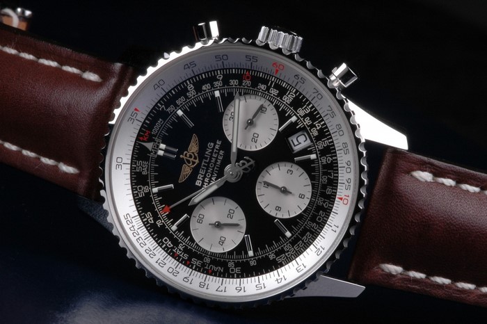 Breitling Navitimer Chronometre watch with brown leather strap