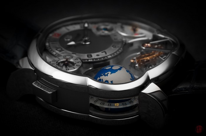 Greubel Forsey watch with globe and time display