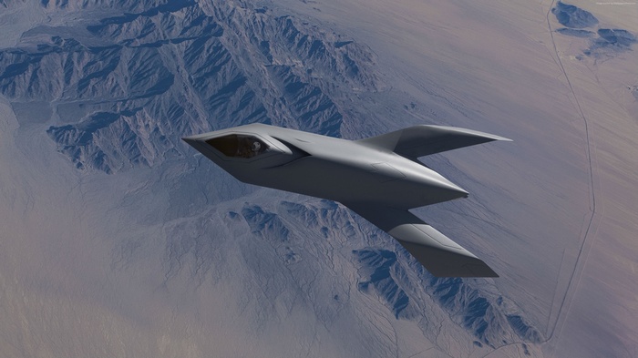 RQ-170 Sentinel stealth aircraft flying over desert mountains