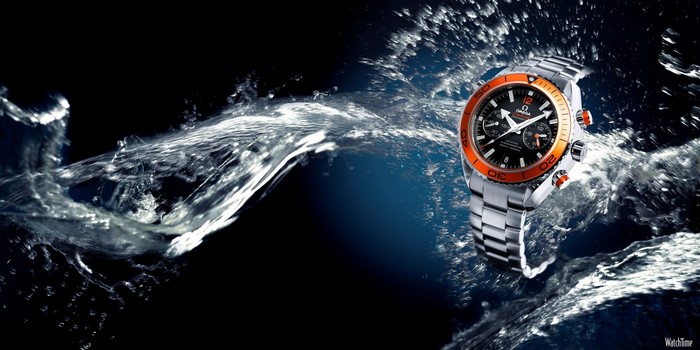 Omega watch in splashing water