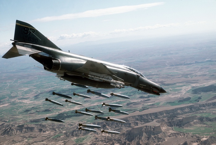 McDonnell Douglas F-4 Phantom II dropping bombs