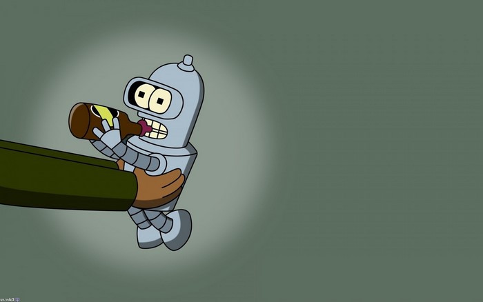 Bender from Futurama drinking from a bottle