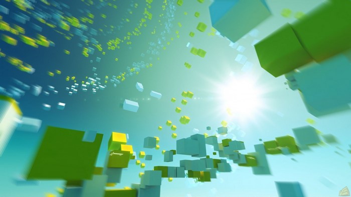 Abstract cubes floating in sunlight