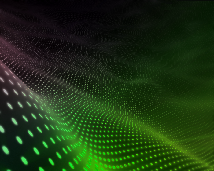 Abstract green and purple glowing dots wave